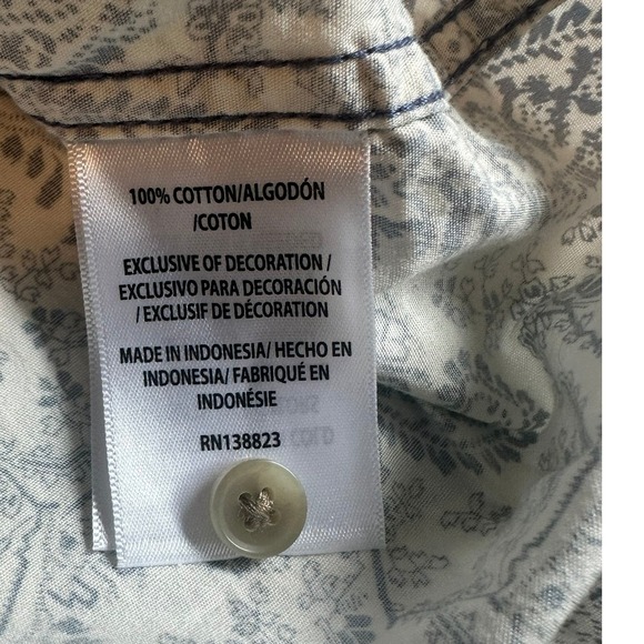 Cody James Paisley Button Down Shirt Blue & Cream Cotton Size Large - Picture 4 of 9